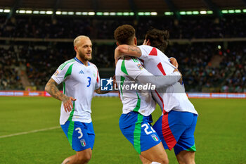 14/11/2024 - Sandro Tonali of Italy celebrates after scoring a goal with Giovanni Di Lorenzo of Italy and Federico Dimarco of Italy - BELGIUM VS ITALY - UEFA NATIONS LEAGUE - CALCIO