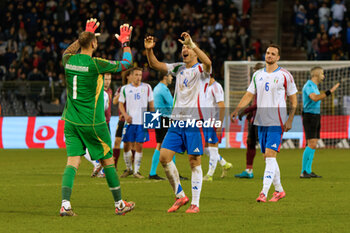 14/11/2024 - Gianluigi Donnarumma of Italy and Alessandro Buongiorno of Italy celebrates the victory - BELGIUM VS ITALY - UEFA NATIONS LEAGUE - CALCIO