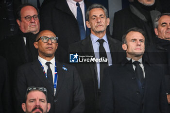 14/11/2024 - French Football Federation (FFF) President Philippe DIALLO, French President Emmanuel MACRON, former French President Francois HOLLANDE and former French President Nicolas SARKOZY during the UEFA Nations League, League A, Group A2 football match between France and Israel on 14 November 2024 at Stade de France in Saint-Denis near Paris, France - FOOTBALL - UEFA NATIONS LEAGUE - FRANCE V ISRAEL - UEFA NATIONS LEAGUE - CALCIO