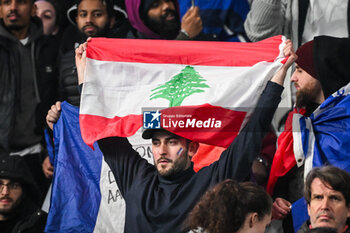 14/11/2024 - A supporter with the flag of Lebanon during the UEFA Nations League, League A, Group A2 football match between France and Israel on 14 November 2024 at Stade de France in Saint-Denis near Paris, France - FOOTBALL - UEFA NATIONS LEAGUE - FRANCE V ISRAEL - UEFA NATIONS LEAGUE - CALCIO