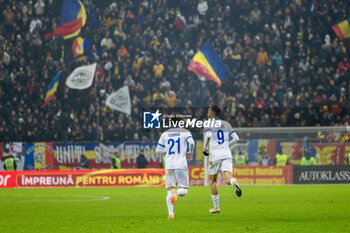 18/11/2024 - Marinos Tzionis of Cyprus and Ioannis Pittas of Cyprus after scoring his team's first goal to make the score 2-1 during the UEFA Nations League, League C, Group C2 football match between Romania and Cyprus on 18 November 2024 at Arena Nationala in Bucharest, Romania - FOOTBALL - UEFA NATIONS LEAGUE - ROMANIA V CYPRUS - UEFA NATIONS LEAGUE - CALCIO