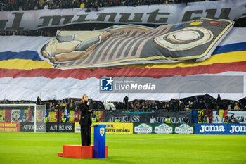 18/11/2024 - Romanian singer Feli, singing the National Anthem during the UEFA Nations League, League C, Group C2 football match between Romania and Cyprus on 18 November 2024 at Arena Nationala in Bucharest, Romania - FOOTBALL - UEFA NATIONS LEAGUE - ROMANIA V CYPRUS - UEFA NATIONS LEAGUE - CALCIO