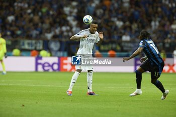 2024-08-14 - August 14, 2024, Warsaw, Masovian, Poland: Stadion Narodowy, Warsaw, UEFA Super Cup Football match Real Madrid vs Atalanta; In the picture: Militao 900/Cordon Press - UEFA SUPER CUP FOOTBALL MATCH REAL MADRID VS ATALANTA - UEFA SUPER CUP - SOCCER