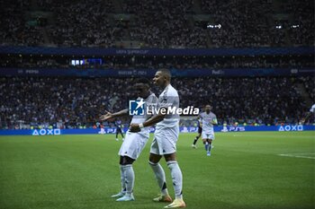 2024-08-14 - August 14, 2024, Warsaw, Masovian, Poland: Stadion Narodowy, Warsaw, UEFA Super Cup Football match Real Madrid vs Atalanta; In the picture: Mbappe celebrates a goal with Vinicius 900/Cordon Press - UEFA SUPER CUP FOOTBALL MATCH REAL MADRID VS ATALANTA - UEFA SUPER CUP - SOCCER