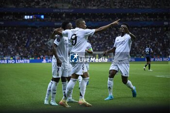 2024-08-14 - August 14, 2024, Warsaw, Masovian, Poland: Stadion Narodowy, Warsaw, UEFA Super Cup Football match Real Madrid vs Atalanta; In the picture: Mbappe celebrates a goal 900/Cordon Press - UEFA SUPER CUP FOOTBALL MATCH REAL MADRID VS ATALANTA - UEFA SUPER CUP - SOCCER