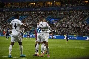 2024-08-14 - August 14, 2024, Warsaw, Masovian, Poland: Stadion Narodowy, Warsaw, UEFA Super Cup Football match Real Madrid vs Atalanta; In the picture: Mbappe celebrates a goal 900/Cordon Press - UEFA SUPER CUP FOOTBALL MATCH REAL MADRID VS ATALANTA - UEFA SUPER CUP - SOCCER