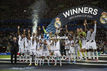 2024-08-14 - August 14, 2024, Warsaw, Masovian, Poland: Stadion Narodowy, Warsaw, UEFA Super Cup Football match Real Madrid vs Atalanta; In the picture: Real Madrid wins the match 900/Cordon Press - UEFA SUPER CUP FOOTBALL MATCH REAL MADRID VS ATALANTA - UEFA SUPER CUP - SOCCER