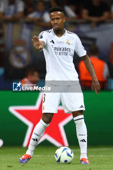 2024-08-14 - Eder Militao of Real Madrid during the UEFA Super Cup 2024 football match between Real Madrid CF and Atalanta BC on 14 August 2024 at PGE Narodowy in Warsaw, Poland - FOOTBALL - UEFA SUPER CUP 2024 - REAL MADRID V ATALANTA - UEFA SUPER CUP - SOCCER