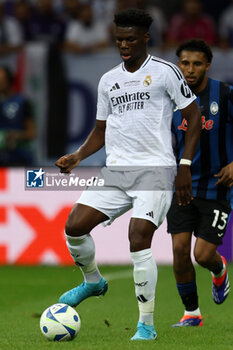 2024-08-14 - Aurelien Tchouameni of Real Madrid during the UEFA Super Cup 2024 football match between Real Madrid CF and Atalanta BC on 14 August 2024 at PGE Narodowy in Warsaw, Poland - FOOTBALL - UEFA SUPER CUP 2024 - REAL MADRID V ATALANTA - UEFA SUPER CUP - SOCCER