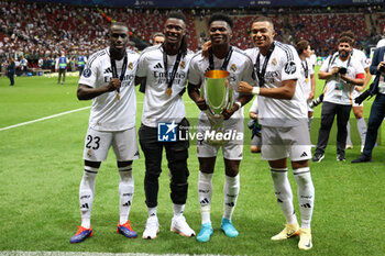 2024-08-14 - Ferland Mendy, Eduardo Camavinga, Aurelien Tchouameni, Kylian Mbappe of Real Madrid during the UEFA Super Cup 2024 football match between Real Madrid CF and Atalanta BC on 14 August 2024 at PGE Narodowy in Warsaw, Poland - FOOTBALL - UEFA SUPER CUP 2024 - REAL MADRID V ATALANTA - UEFA SUPER CUP - SOCCER