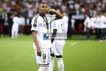 2024-08-14 - Kylian Mbappe of Real Madrid during the UEFA Super Cup 2024 football match between Real Madrid CF and Atalanta BC on 14 August 2024 at PGE Narodowy in Warsaw, Poland - FOOTBALL - UEFA SUPER CUP 2024 - REAL MADRID V ATALANTA - UEFA SUPER CUP - SOCCER