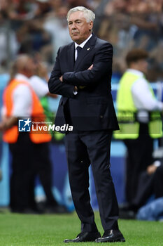 2024-08-14 - Coach Carlo Ancelotti of Real Madrid during the UEFA Super Cup 2024 football match between Real Madrid CF and Atalanta BC on 14 August 2024 at PGE Narodowy in Warsaw, Poland - FOOTBALL - UEFA SUPER CUP 2024 - REAL MADRID V ATALANTA - UEFA SUPER CUP - SOCCER