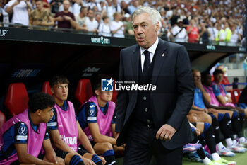 2024-08-14 - Coach Carlo Ancelotti of Real Madrid during the UEFA Super Cup 2024 football match between Real Madrid CF and Atalanta BC on 14 August 2024 at PGE Narodowy in Warsaw, Poland - FOOTBALL - UEFA SUPER CUP 2024 - REAL MADRID V ATALANTA - UEFA SUPER CUP - SOCCER