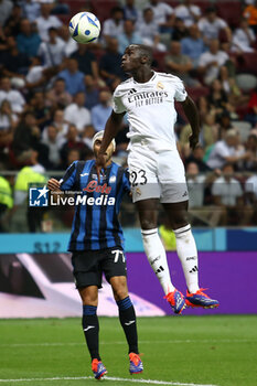 2024-08-14 - Davide Zappacosta of Atalanta and Ferland Mendy of Real Madrid during the UEFA Super Cup 2024 football match between Real Madrid CF and Atalanta BC on 14 August 2024 at PGE Narodowy in Warsaw, Poland - FOOTBALL - UEFA SUPER CUP 2024 - REAL MADRID V ATALANTA - UEFA SUPER CUP - SOCCER