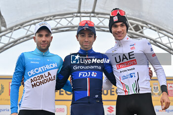 2024-02-28 - Second Classified Andrea Vendrame (Decathlon Ag2r La Mondiale), winner Lenny Martinez Groupama – FDJ and third classified uan Ayuso (UAE Team Emirates) - 61° TROFEO LAIGUEGLIA - STREET - CYCLING