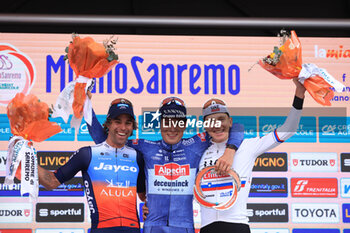 2024-03-16 - Cycling, Milano - Sanremo, 16-03-2024, Sanremo, in the photo: podium Matthews, Philipsen and Pogacar - MILANO - SAN REMO - STREET - CYCLING