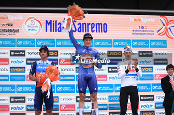 16/03/2024 - Cycling, Milano - Sanremo, 16-03-2024, Sanremo, in the photo: podium Matthews, Philipsen and Pogacar - MILANO - SAN REMO - STRADA - CICLISMO