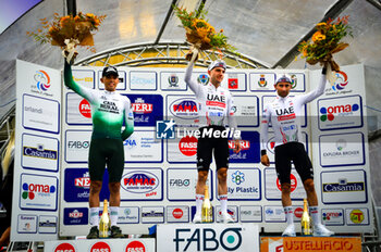 2024-09-08 - The Podium whit Marc Hirschi - SUI (UAE) (First Place) - Aular Sanabria Orluis VEN (Caja Rural- Seguros RGA) and Diego Ulissi ITA (UAE Team Emirates) in Third Place - GRAN PREMIO DI LARCIANO - STREET - CYCLING