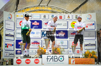 2024-09-08 - The Podium whit Marc Hirschi - SUI (UAE) (First Place) - Aular Sanabria Orluis VEN (Caja Rural- Seguros RGA) and Diego Ulissi ITA (UAE Team Emirates) in Third Place - GRAN PREMIO DI LARCIANO - STREET - CYCLING