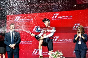 2024-05-08 - FRA Benjamin Thomas -COF Winner of the Genova- Lucca Stage on the podium - STAGE 5 - GENOVA-LUCCA - GIRO D'ITALIA - CYCLING