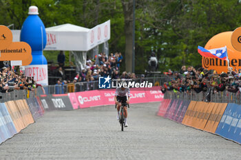 2024-05-05 - Tadej Pogacar reaches the finish line of San Francesco Al Campo (TO)-Santuario di Oropa (BI) - Stage 2 of Giro D'Italia 2024 - STAGE 2 - S.FRANCESCO AL CAMPO-SANTUARIO DI OROPA - GIRO D'ITALIA - CYCLING