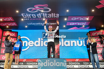 05/05/2024 - Tadej Pogacar wears the Maglia Azzurra after San Francesco Al Campo (TO)-Santuario di Oropa (BI) - Stage 2 of Giro D'Italia 2024 - STAGE 2 - S.FRANCESCO AL CAMPO-SANTUARIO DI OROPA - GIRO D'ITALIA - CICLISMO