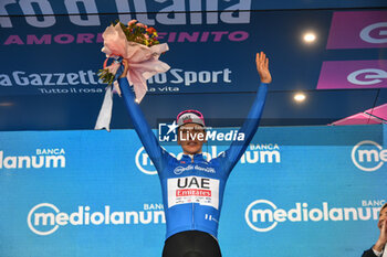 05/05/2024 - Tadej Pogacar wears the Maglia Azzurra after San Francesco Al Campo (TO)-Santuario di Oropa (BI) - Stage 2 of Giro D'Italia 2024 - STAGE 2 - S.FRANCESCO AL CAMPO-SANTUARIO DI OROPA - GIRO D'ITALIA - CICLISMO