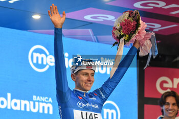 2024-05-06 - Tadej Pogacar with Maglia Azzurra after Stage 3 - Novara-Fossano - Giro d'Italia 2024 - STAGE 3 - NOVARA-FOSSANO - GIRO D'ITALIA - CYCLING