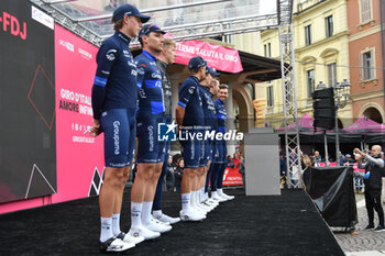 07/05/2024 - Groupama FDJ on the signature podium Tappa 4 - Acqui Terme-Andora - Giro d'Italia 2024 - STAGE 4 - AQUI TERME-ANDORA - GIRO D'ITALIA - CICLISMO