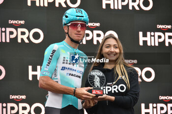 2024-05-07 - Filippo Fiorelli (VF Group-Bardiani CSF-Faizane) with Combativeness Award on the signature podium Tappa 4 - Acqui Terme-Andora - Giro d'Italia 2024 - STAGE 4 - AQUI TERME-ANDORA - GIRO D'ITALIA - CYCLING