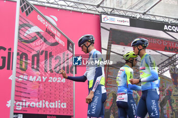 07/05/2024 - Intermarche Wanty on the signature podium Tappa 4 - Acqui Terme-Andora - Giro d'Italia 2024 - STAGE 4 - AQUI TERME-ANDORA - GIRO D'ITALIA - CICLISMO