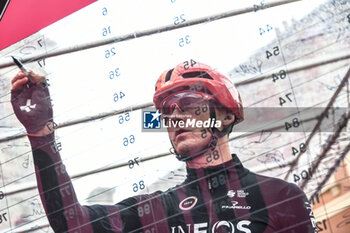 2024-05-07 - Ineos Granadier on the signature podium Tappa 4 - Acqui Terme-Andora - Giro d'Italia 2024 - STAGE 4 - AQUI TERME-ANDORA - GIRO D'ITALIA - CYCLING