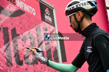 07/05/2024 - Decathlon AG2R La Mondiale Team on the signature podium Tappa 4 - Acqui Terme-Andora - Giro d'Italia 2024 - STAGE 4 - AQUI TERME-ANDORA - GIRO D'ITALIA - CICLISMO