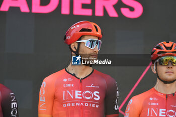 08/05/2024 - Filippo Ganna on signature podium of Tappa 5 - Genova-Lucce - Giro d'Italia 2024 - STAGE 5 - GENOVA-LUCCA - GIRO D'ITALIA - CICLISMO