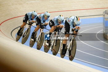 2024-10-16 - Tissot Track Cycling World Championship - Ballerup, Copenaghen, Den- 16-10-2024 -Women's Pursuit Qualifying - Belgium, de Clercq Katrijn, Vanhove Martin, Hesters Helene, Jooris de Clercq Katrijn, Vanhove Martin, Hesters Helene, Jooris - TISSOT 2024 TRACK WORLD CHAMPIONSHIPS - TRACK - CYCLING