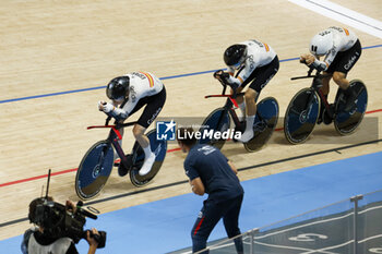 2024-10-16 - Tissot Track Cycling World Championship - Ballerup, Copenaghen, Den- 16-10-2024 -Men's Pursuit Qualifying - Spain, Martorell Haga Erik, Bennassar Rossello Joan Marti, Garcia Pikabea Benat, Navas Marchal Alvaro - TISSOT 2024 TRACK WORLD CHAMPIONSHIPS - TRACK - CYCLING