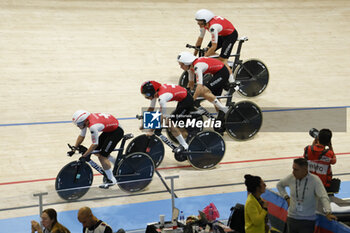 2024-10-16 - Tissot Track Cycling World Championship - Ballerup, Copenaghen, Den- 16-10-2024 -Men's Pursuit Qualifying - Switzerland, Bogli Noah, Poot Mats, Thiebaud Valere, Vogel Alex - TISSOT 2024 TRACK WORLD CHAMPIONSHIPS - TRACK - CYCLING