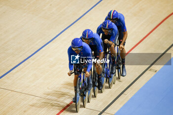 2024-10-16 - Tissot Track Cycling World Championship - Ballerup, Copenaghen, Den- 16-10-2024 - Italy, Boscaro Davide, Favero Renato, Lamon Francesco, Moro Manlio - TISSOT 2024 TRACK WORLD CHAMPIONSHIPS - TRACK - CYCLING