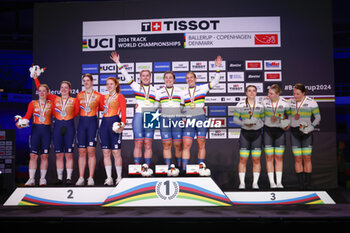 2024-10-16 - Tissot Track Cycling World Championship - Ballerup, Copenaghen, Den- 16-10-2024 - Women's Team Sprint Podium - Great Britain, Netherlands, Australia - TISSOT 2024 TRACK WORLD CHAMPIONSHIPS - TRACK - CYCLING