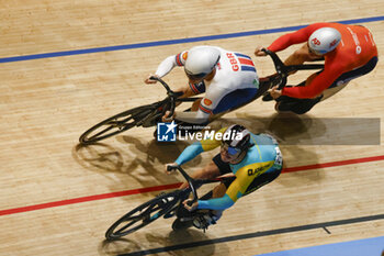 2024-10-17 - Tissot Track Cycling World Championship - Ballerup, Copenaghen, Den- 16-10-2024 - Men's Keirin - Kurditi Kirill, Kazakhstan, Ledhingham Horn Harry, Great Britain, Jeffrey Hoogland, Netherlands - TISSOT 2024 TRACK WORLD CHAMPIONSHIPS - TRACK - CYCLING