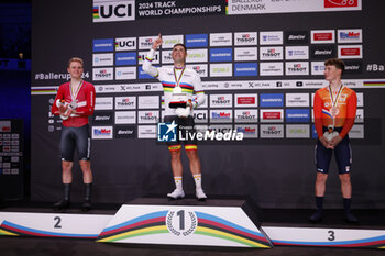 2024-10-18 - Tissot Track Cycling World Championship - Ballerup, Copenaghen, Den- 16-10-2024 - Men's Point Race - Mora Vedri Sebastian, Spain - Larsen Niklas, Denmark - Heijnen Philip, Netherlands - TISSOT 2024 TRACK WORLD CHAMPIONSHIPS - TRACK - CYCLING