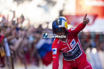 2024-09-08 - Primoz Roglic of Slovenia and Team Red Bull Bora - Hansgrohe celebrates his victory during the individual time trial at the 79th Tour of Spain 2024 - Stage 21 on September 8, 2024 in Madrid, Spain. - LA VUELTA 2024: ETAPA 21 - SPANISH LA VUELTA - CYCLING