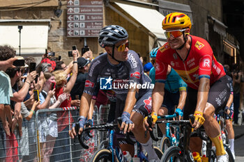 2024-06-29 - Swiss rider Silvan Dillier of Alpecin-Deceuninck and Norvegian rider Alexander Kristoff of Uno-X Mobility in action - STAGE 1 - START - TOUR DE FRANCE - CYCLING