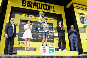 2024-06-29 - FRANK VAN DEN BROEK CELEBRATED ON THE PODIUM WITH THE PRIX OF COMBATIVITE - STAGE 1 - FINISH - TOUR DE FRANCE - CYCLING