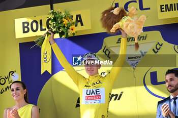 2024-06-30 - Tadej Pogacar celebrating yellow jersey after the second stage of the tour the France 2024 in Bologna jersey after the second stage of the tour the France 2024 in Bologna jersey after the second stage of the tour the France 2024 in Bologna jersey after the second stage of the tour the France 2024 in Bologna - STAGE 2 - FINISH - TOUR DE FRANCE - CYCLING