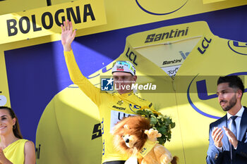 2024-06-30 - Tadej Pogacar celebrating yellow jersey after the second stage of the tour the France 2024 in Bologna jersey after the second stage of the tour the France 2024 in Bologna jersey after the second stage of the tour the France 2024 in Bologna - STAGE 2 - FINISH - TOUR DE FRANCE - CYCLING