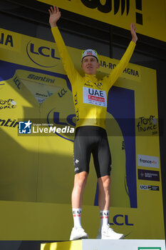 2024-06-30 - Tadej Pogacar (UAE TEAM EMIRATES) Yellow Jersey after Stage 2 - STAGE 2 - FINISH - TOUR DE FRANCE - CYCLING