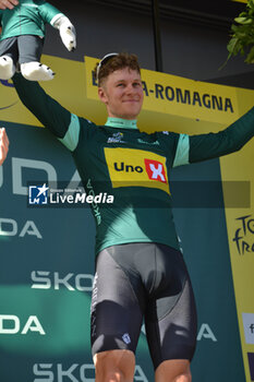 2024-06-30 - Jonas Abrahamsen (UNO X - MOBILITY) Leader Green Jersey after Stage 2 - STAGE 2 - FINISH - TOUR DE FRANCE - CYCLING