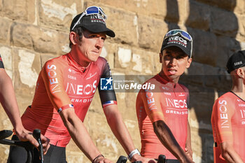 2024-06-27 - Geraint Thomas and Egan Bernal (Ineos Granadiers) during team presentation before the Grand Depart Florence Emilie-Romagne 2024 of the Tour de France at Palazzo Vecchio in Florence - TEAM PRESENTATION - TOUR DE FRANCE - CYCLING