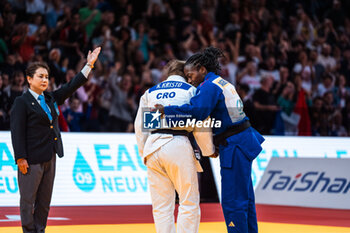 03/02/2024 - Clarisse AGBEGNENOU (FRA) against Katarina KRISTO (CRO), Final Women -63Kg, during the Paris Grand Slam 2024, IJF Judo event on February 3, 2024 at Accor Arena in Paris, France - JUDO - PARIS GRAND SLAM 2024 - JUDO - CONTATTO